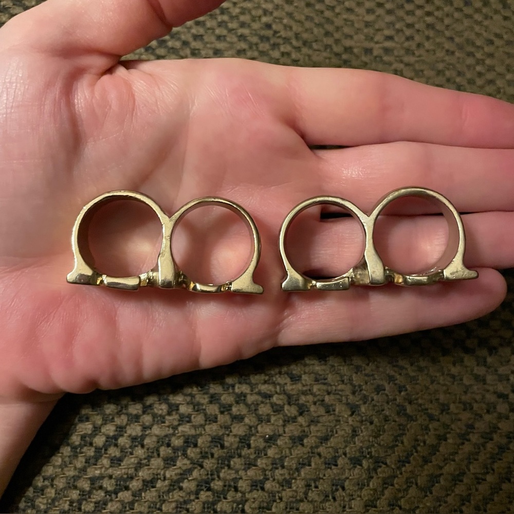 Two PEACE Double Rings, H&M, Goldtone Metal, Small - Picture 3 of 6